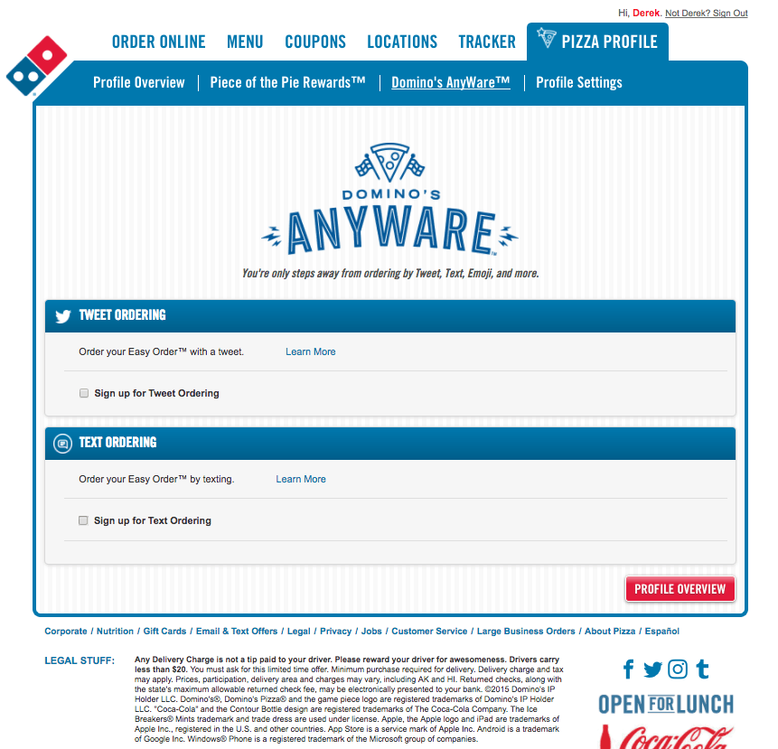 Domino's Text Message Ordering Setup - Step 3