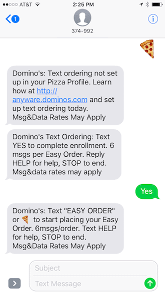 Text Message Emoji to Order Domino's Pizza - Step 4