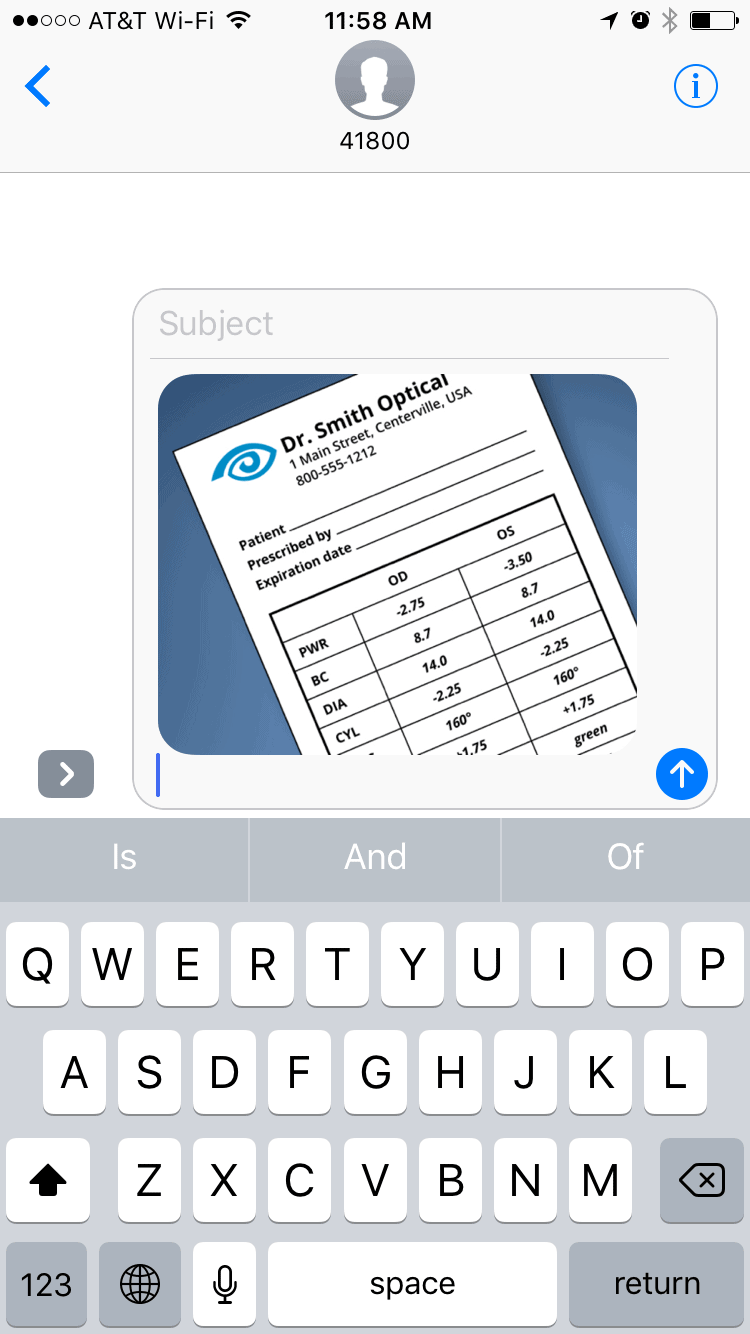 1800 Contacts Prescription Text Message