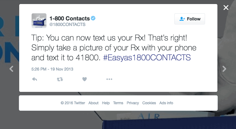 1800 Contacts Prescription Text Message - Twitter Ad