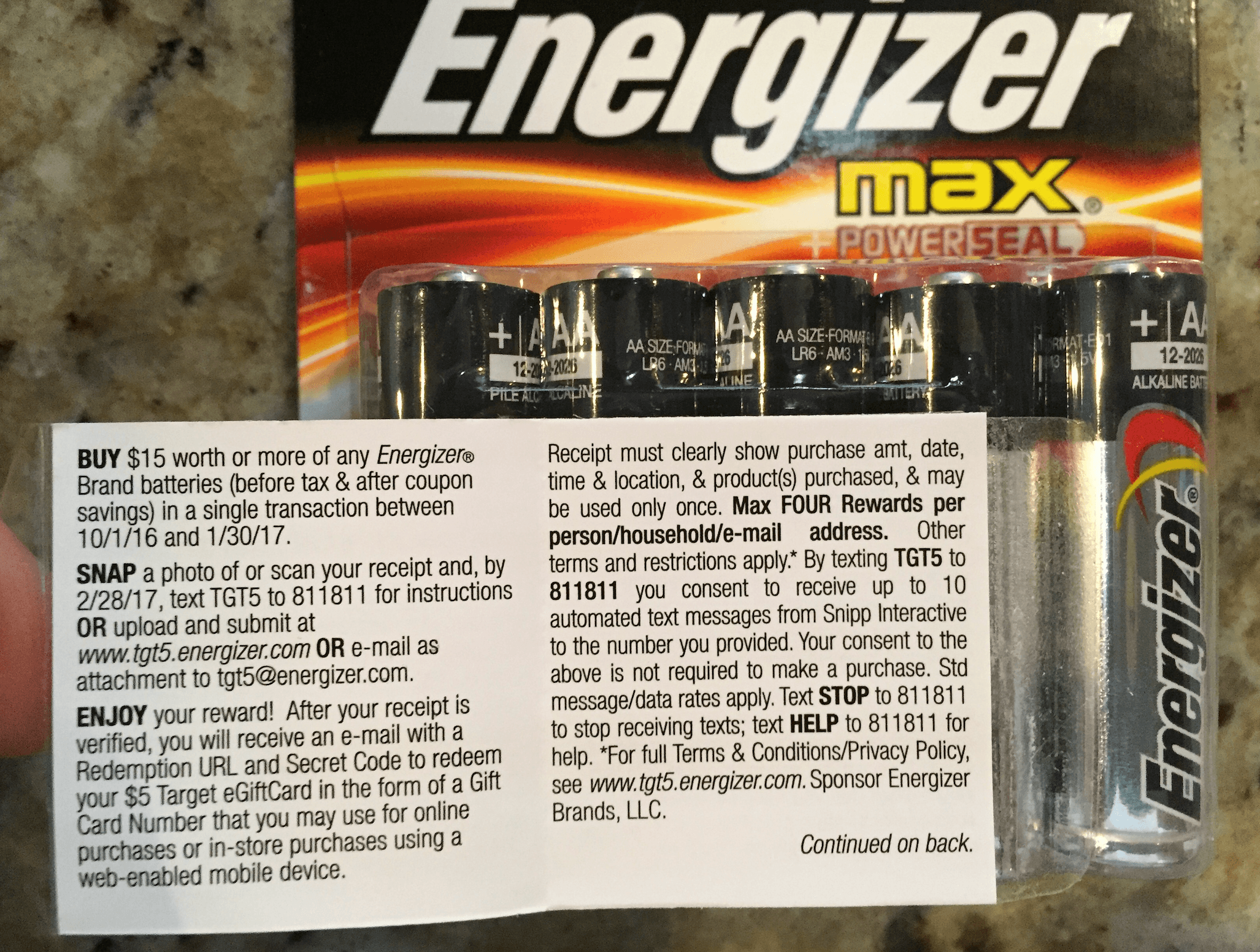 Energizer Text Message Rebate Marketing Program