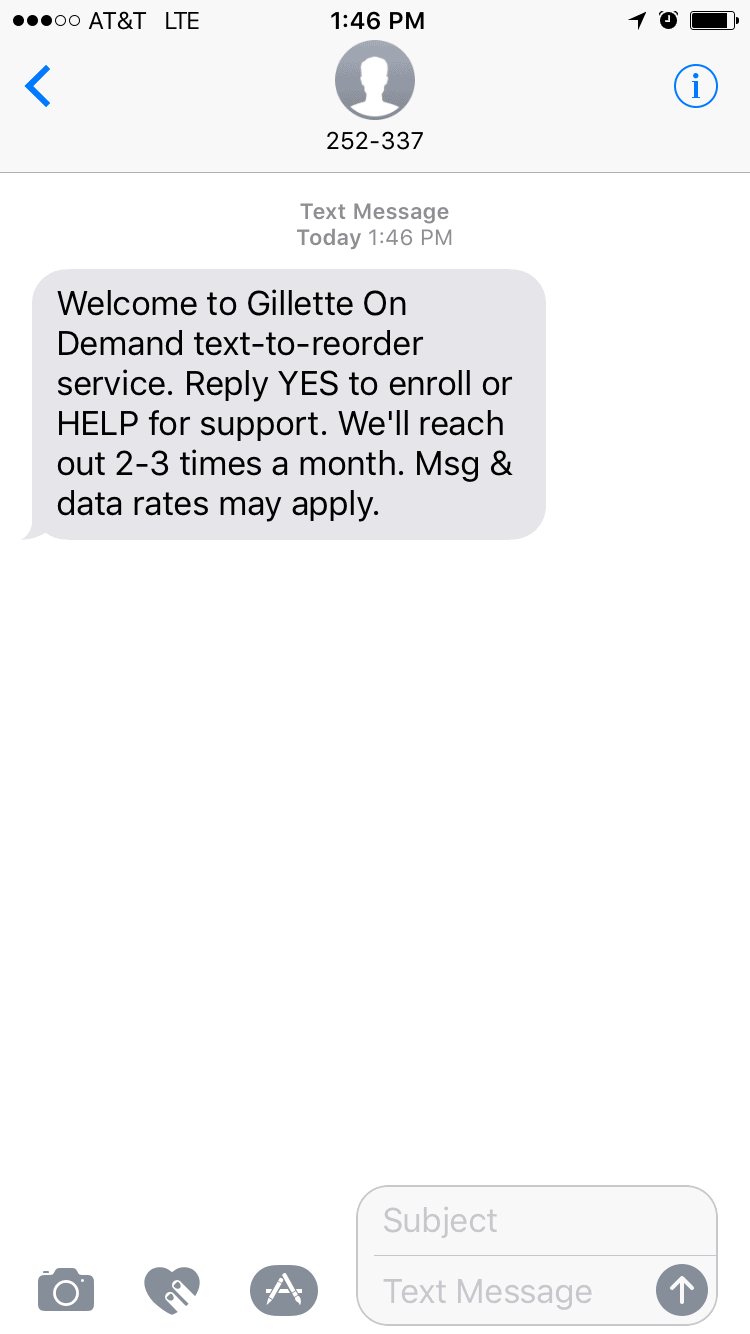 Gillette Text Message Ordering 1