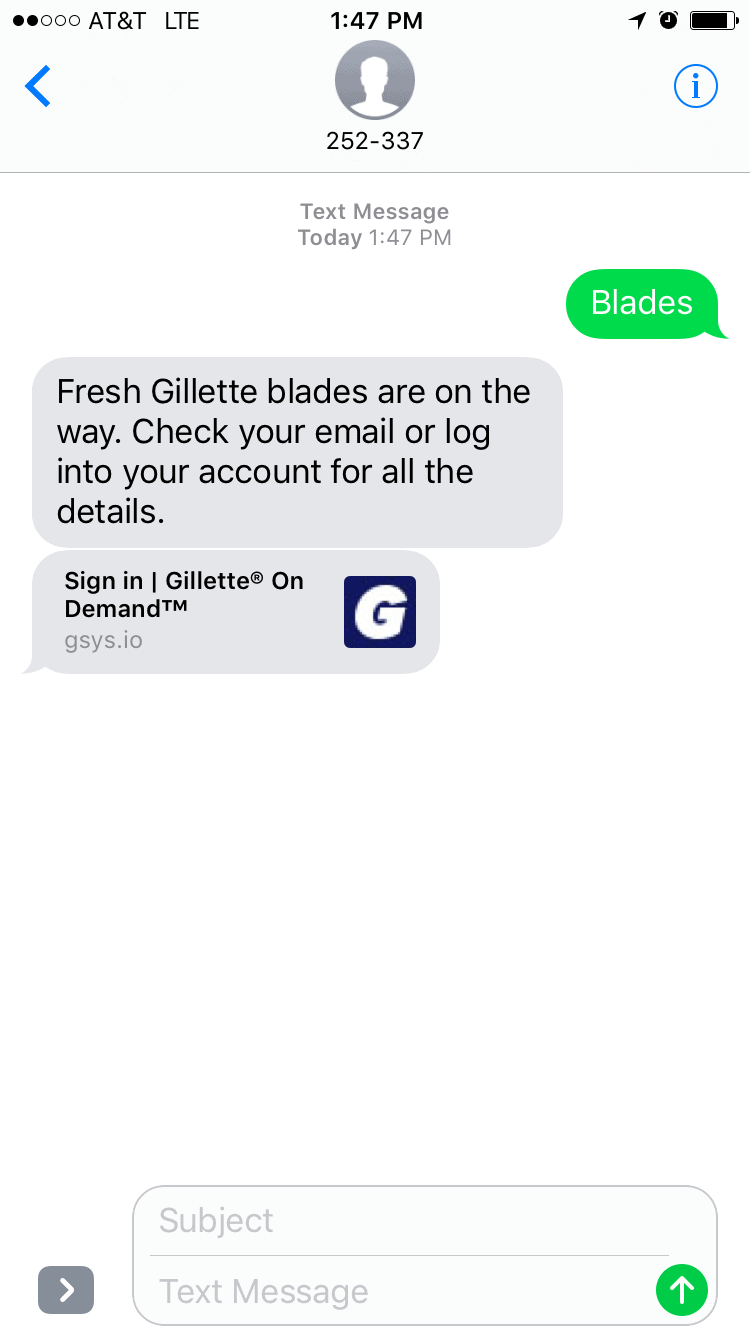 Gillette Text Message Ordering 5