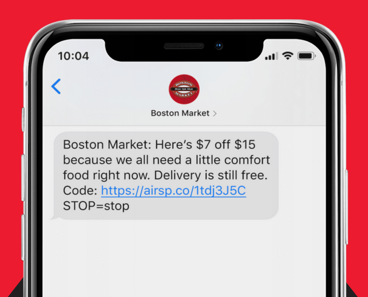 Boston Market SMS Marketing Example for Restaurants