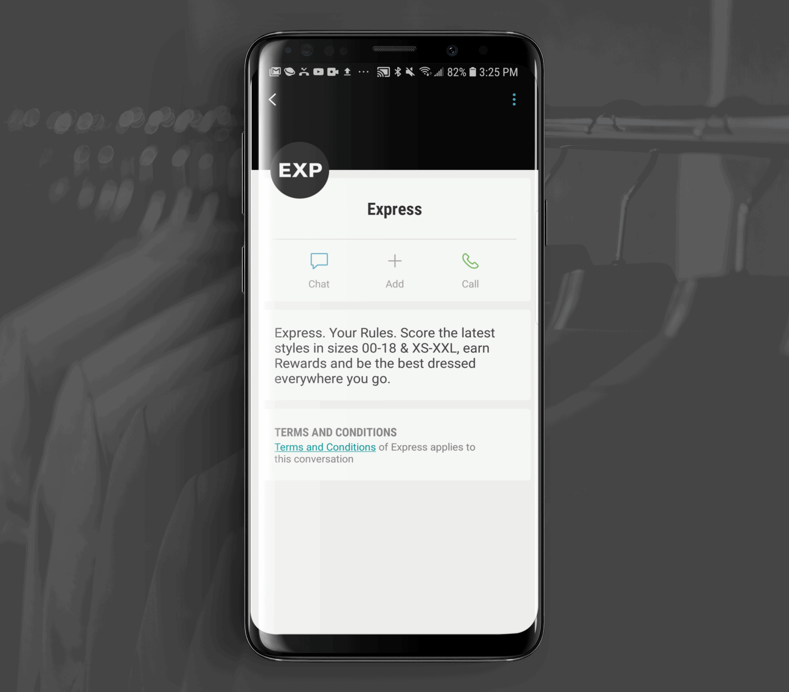 RCS Business Messaging Example from Express Clothing Stores 1