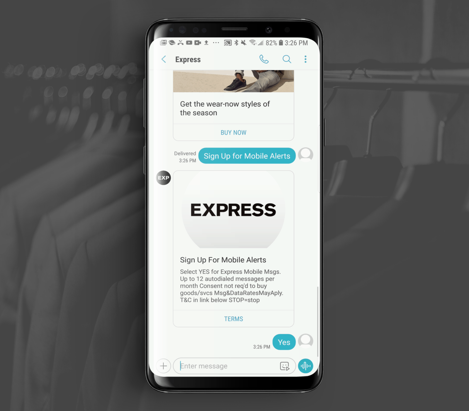 RCS Business Messaging Example from Express Clothing Stores 4