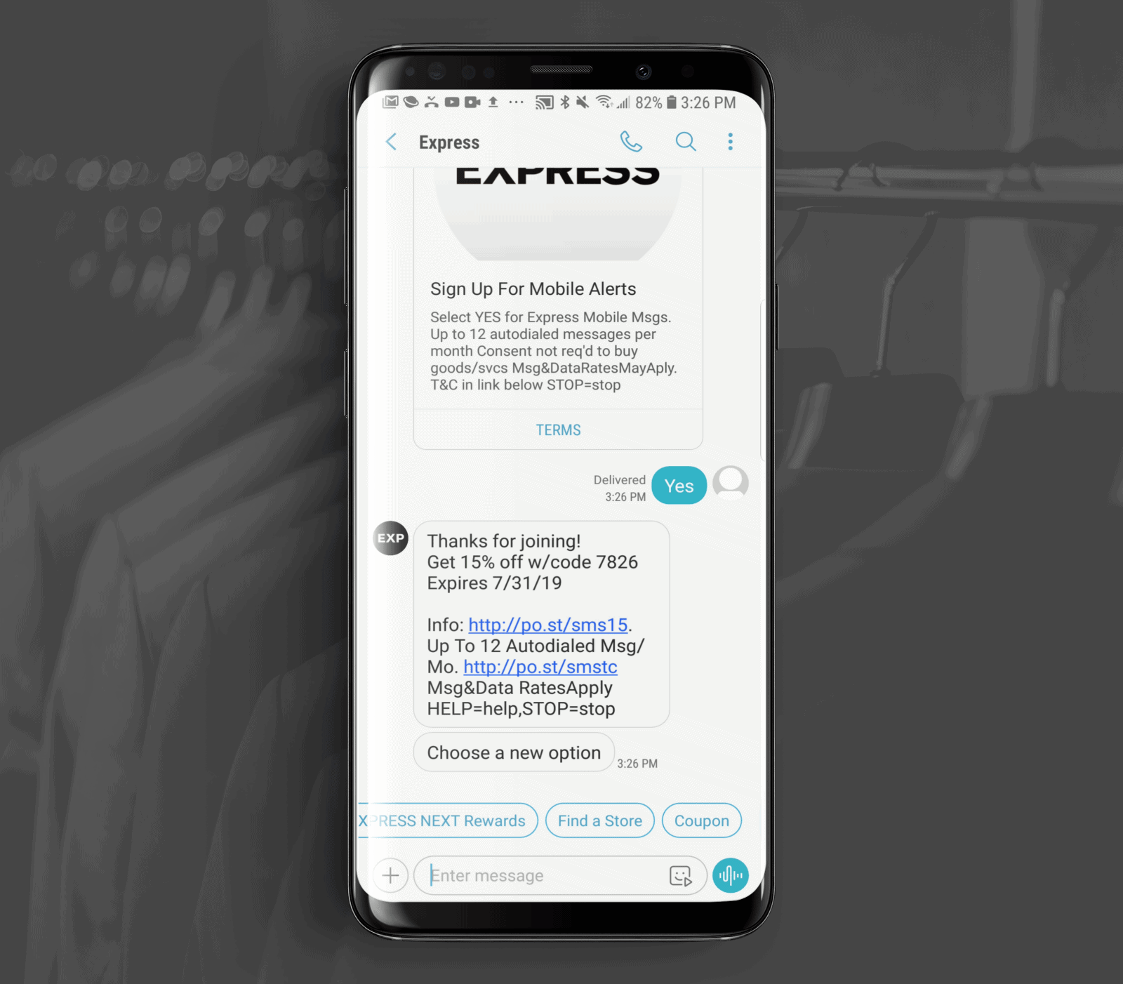 RCS Business Messaging Example from Express Clothing Stores 5
