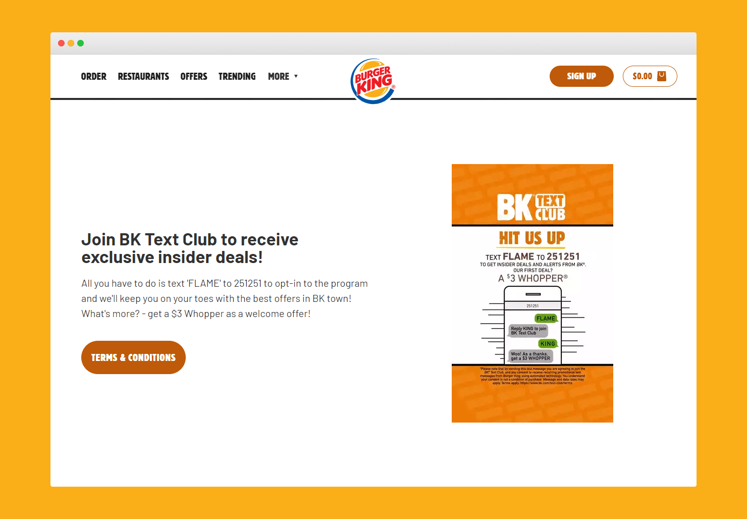 Restaurant SMS Marketing Example from Burger King