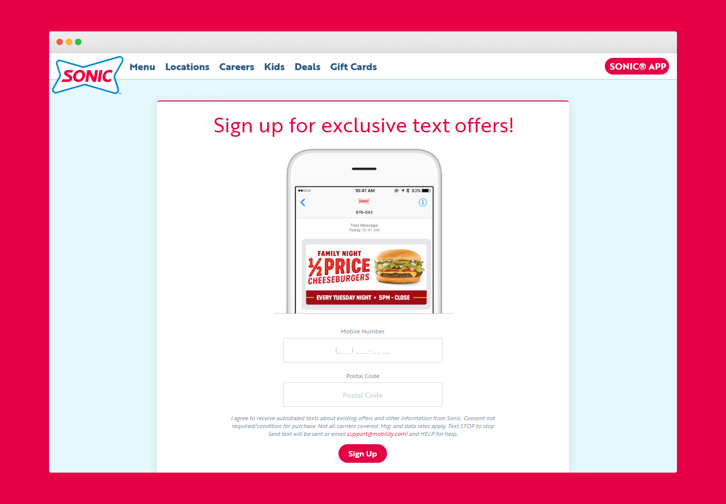 Restaurant SMS Marketing Example from Sonic