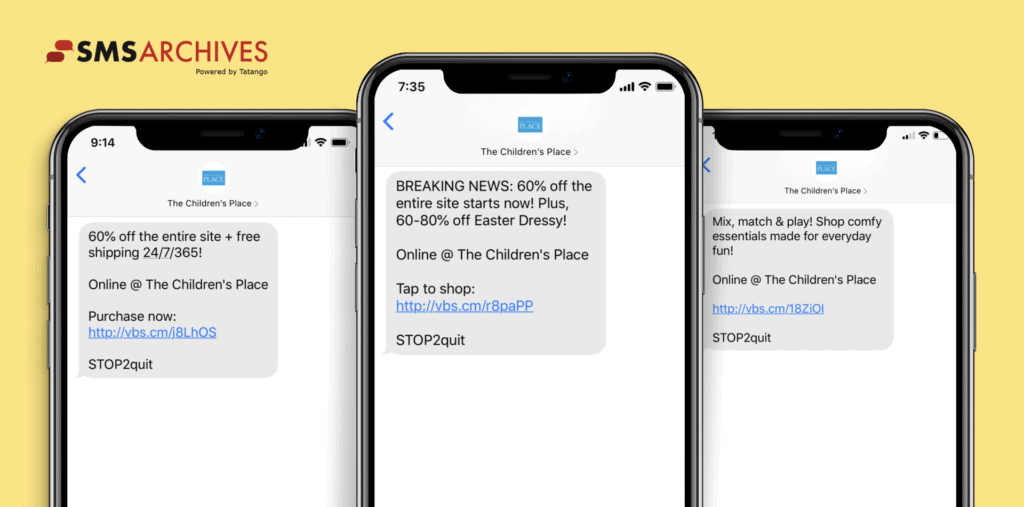 SMS Marketing Examples from Childrens Place