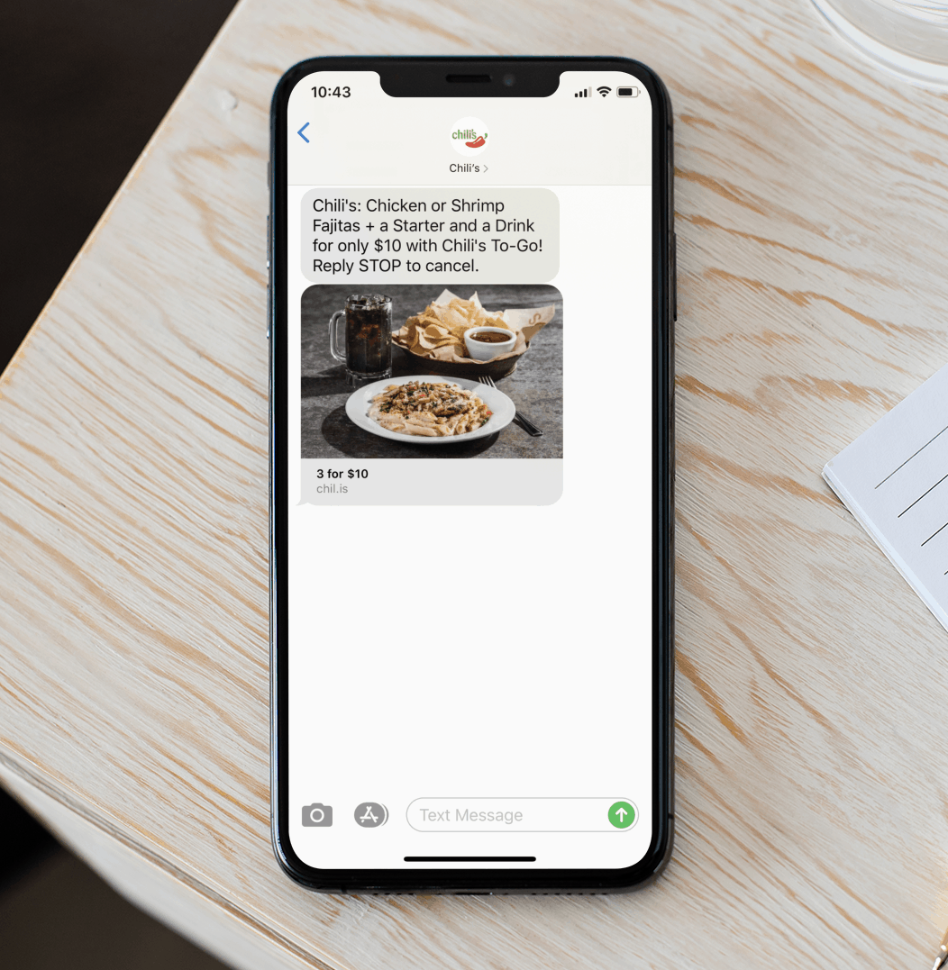 SMS Marketing Message with a Hyperlink from Chilis Restaurant