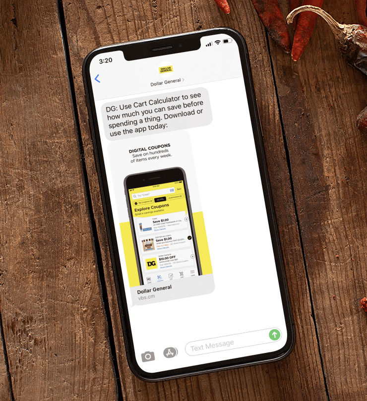 SMS Marketing Message with a Hyperlink from Dollar General