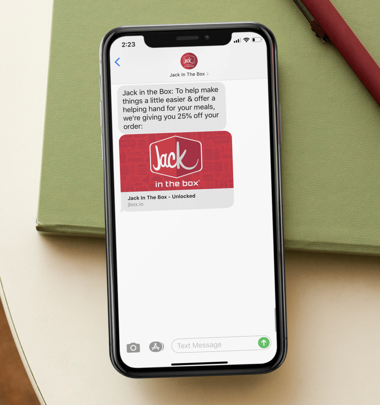 SMS Marketing Message with a Hyperlink from Jack In The Box