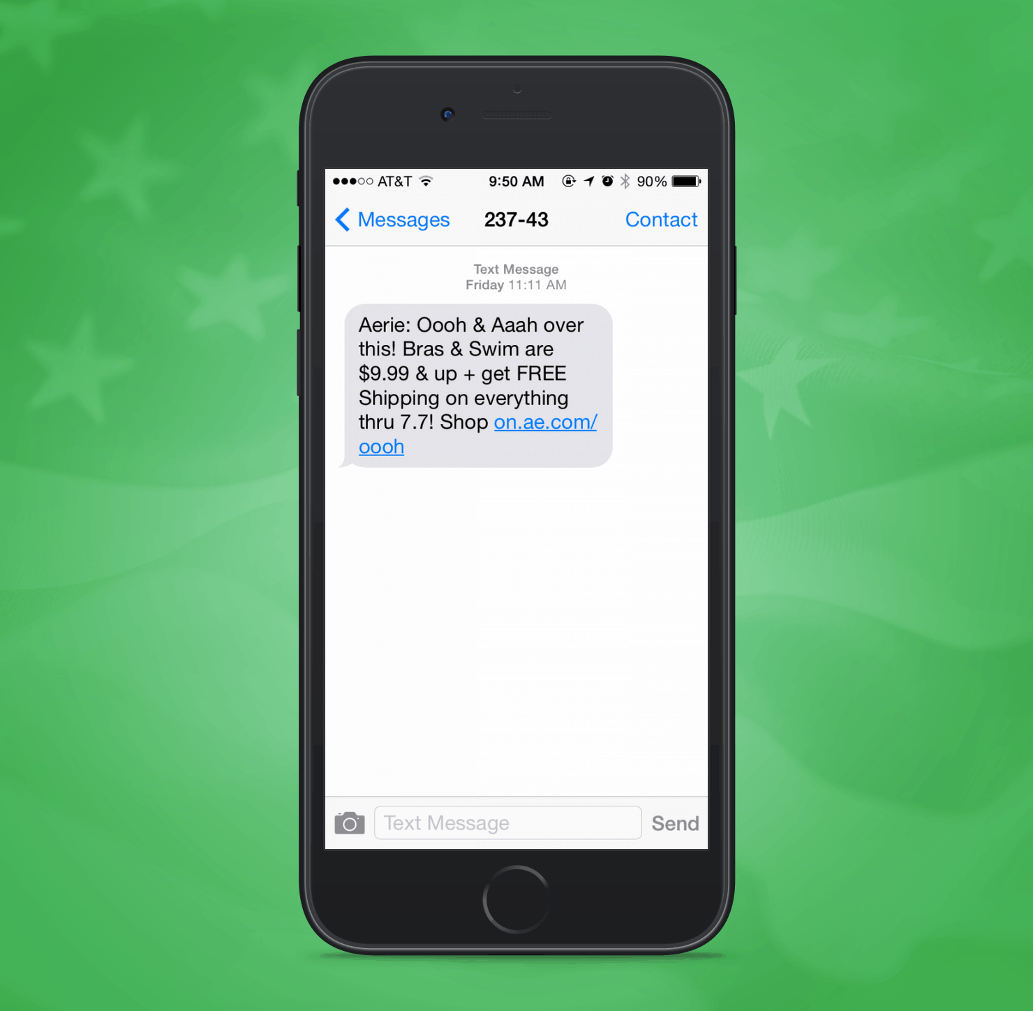 Aerie SMS Promotion Example from Independence Day