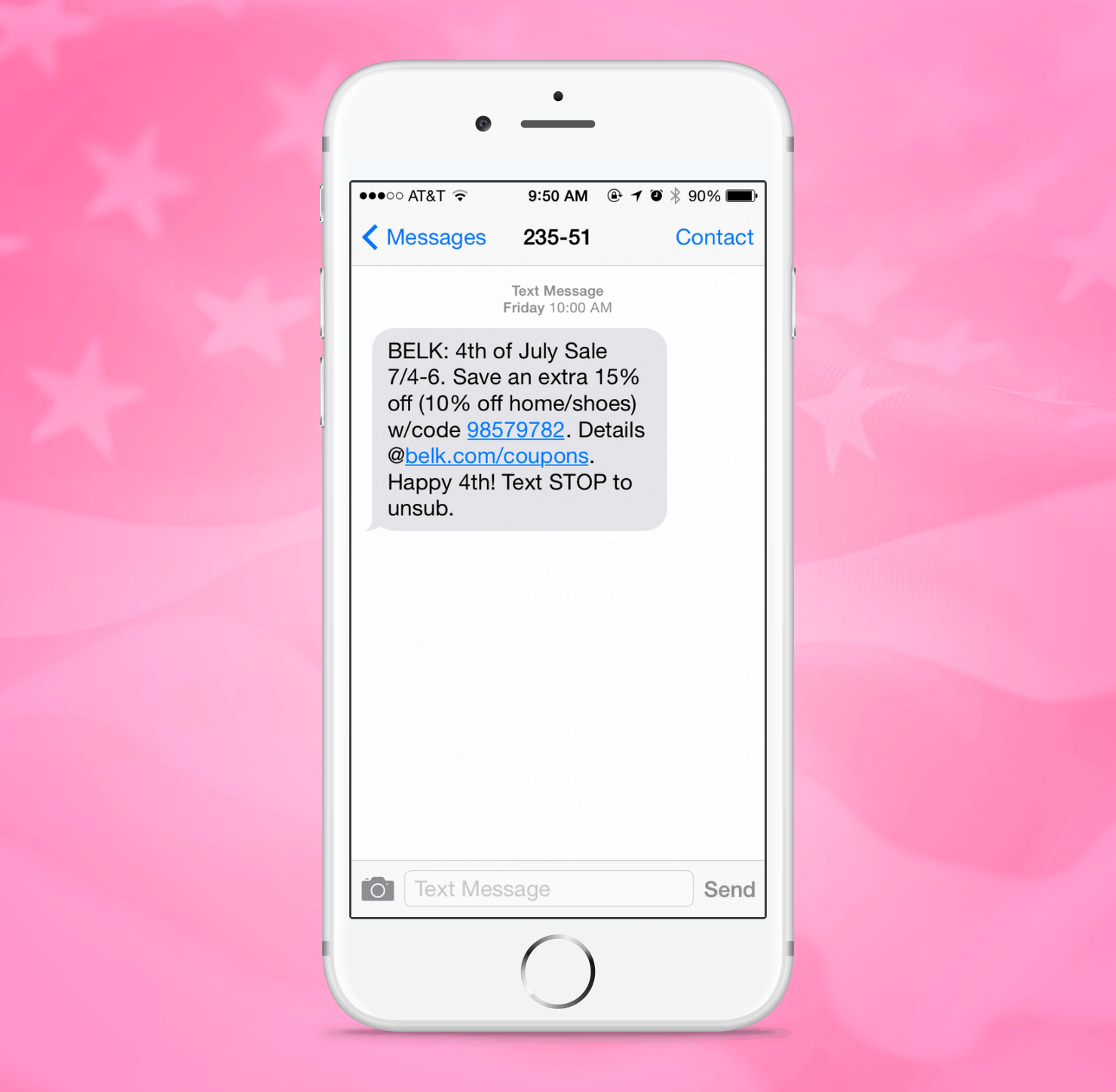 Belk SMS Promotion Example from Independence Day