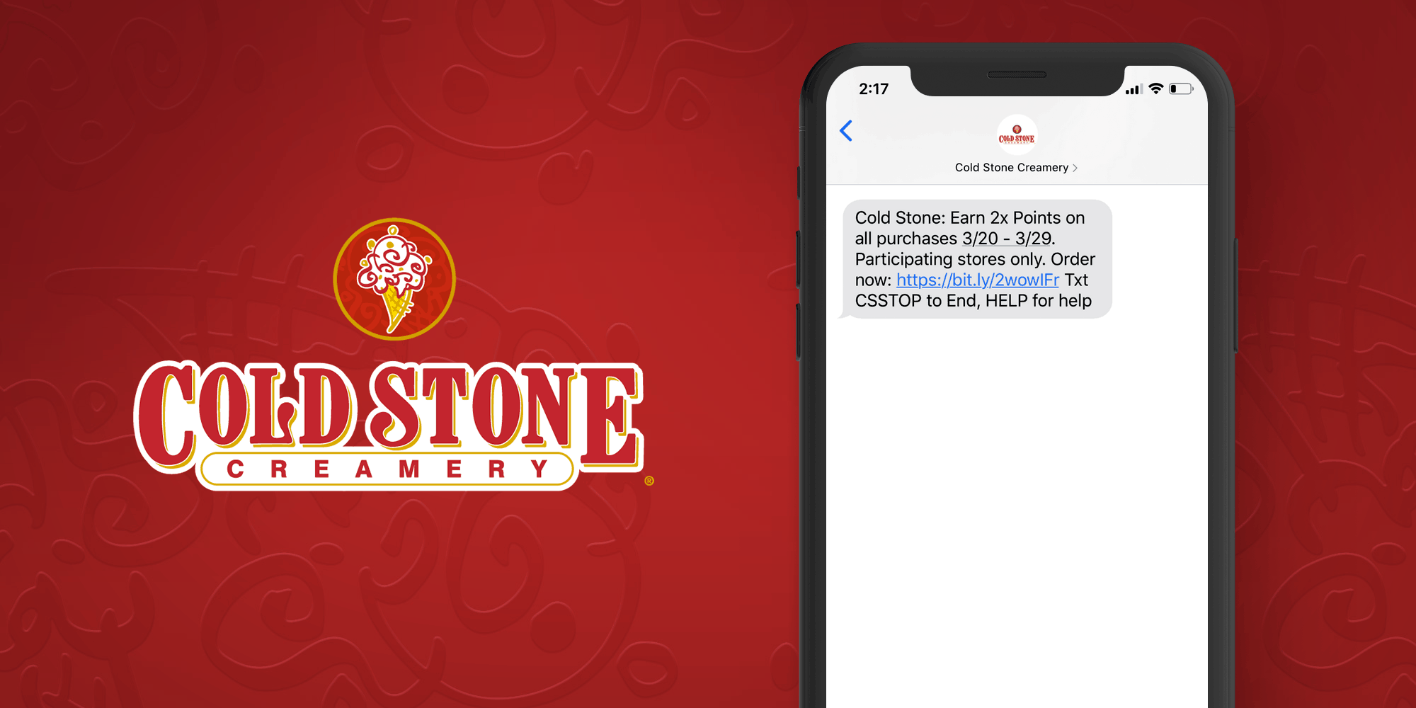 Coldstone Creamery SMS Marketing Example - 50 Examples of Brands Using SMS Marketing