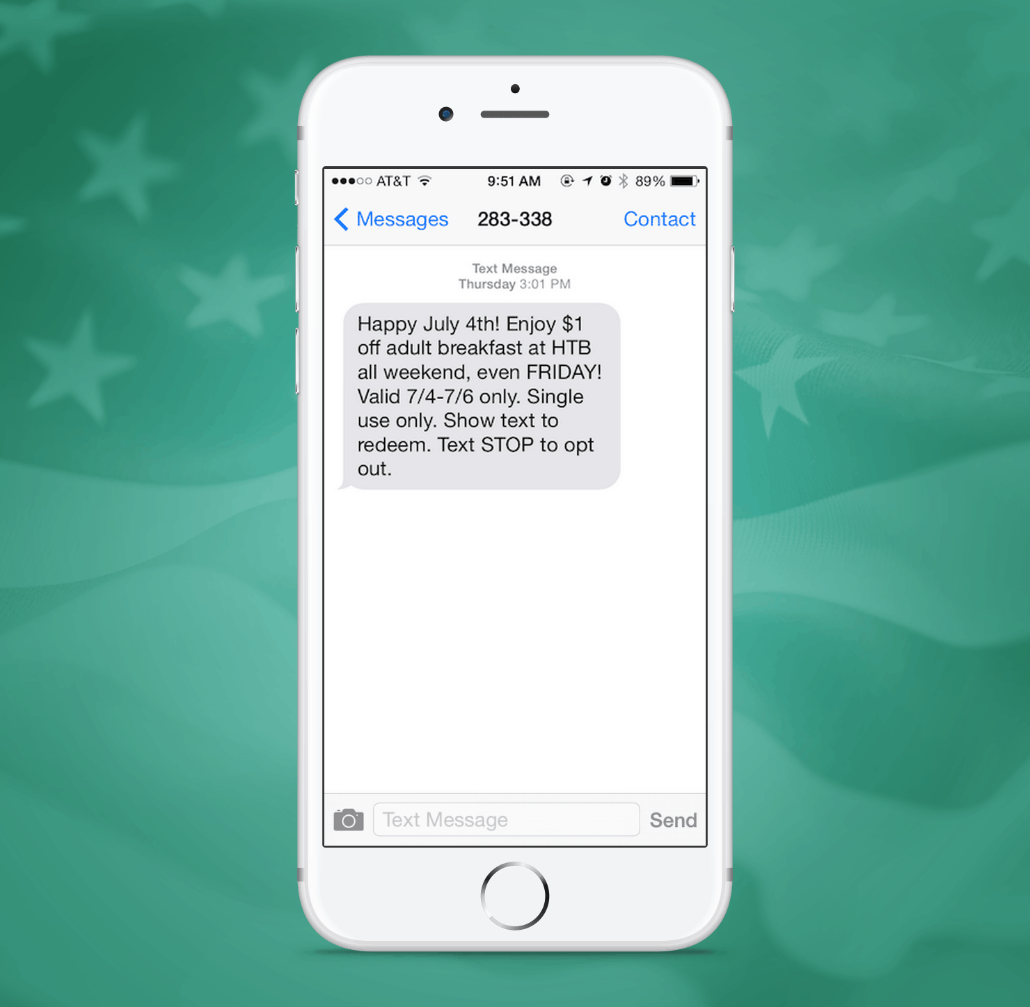 Hometown Buffet SMS Promotion Example from Independence Day