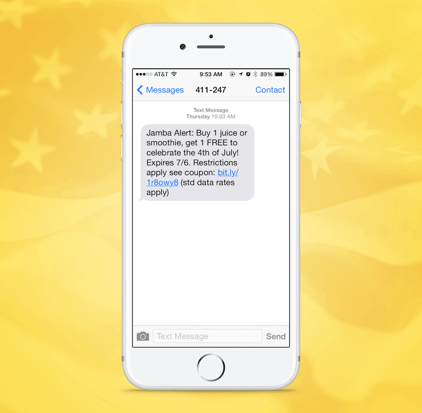Jamba Juice SMS Promotion Example from Independence Day