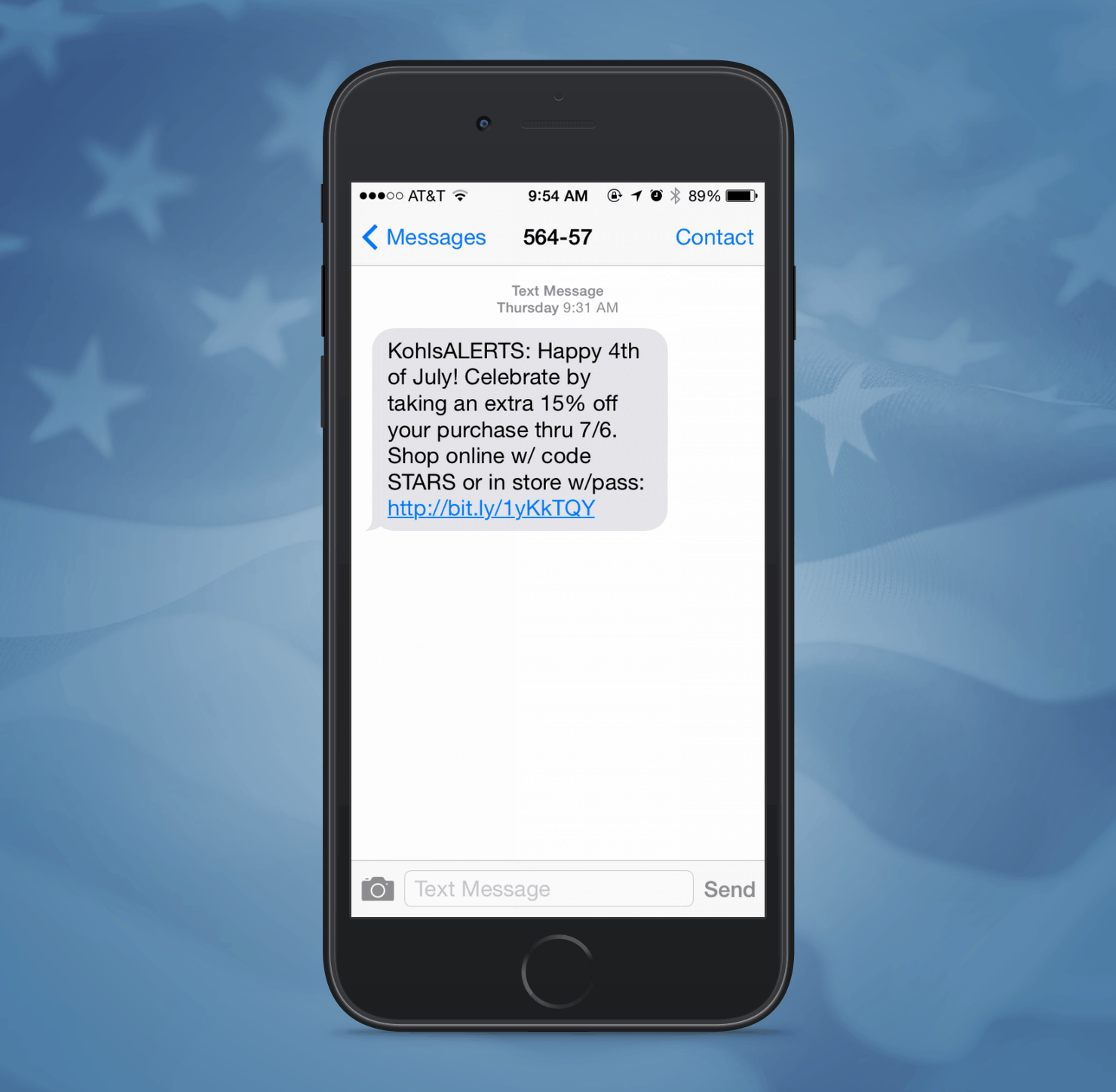 Kohls SMS Promotion Example from Independence Day