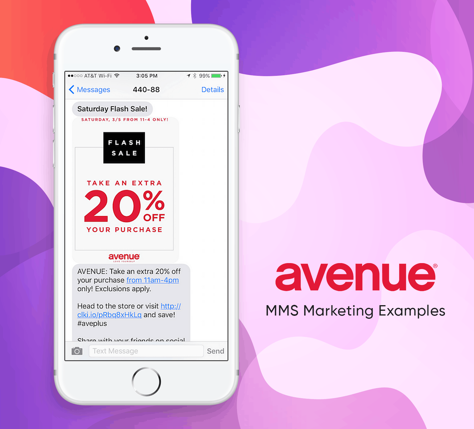 MMS Marketing Examples From Avenue Retail Stores - Saturday Flash Sale