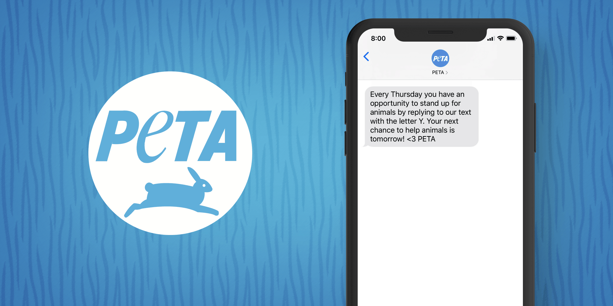 PETA SMS Marketing Example - 50 Examples of Brands Using SMS Marketing