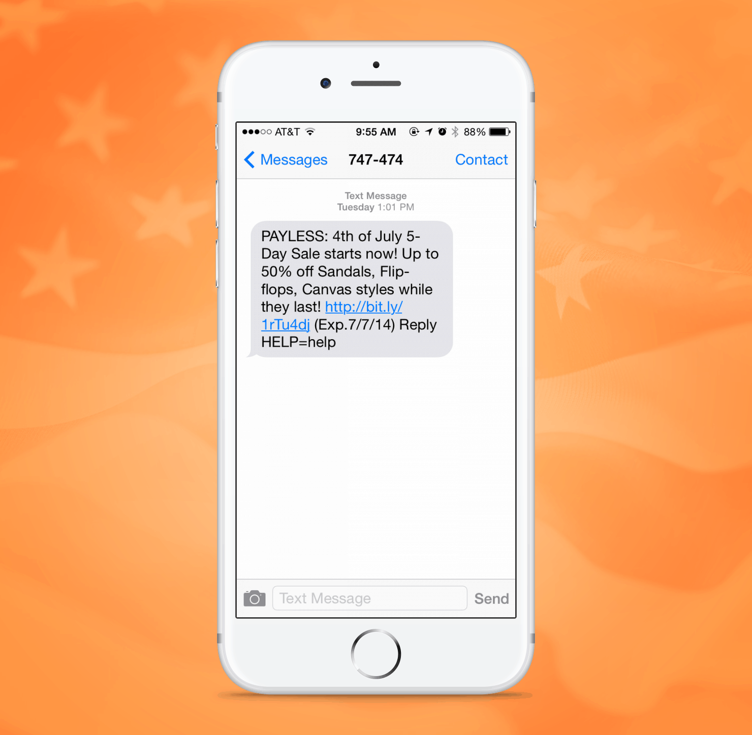Payless Shoes SMS Promotion Example from Independence Day
