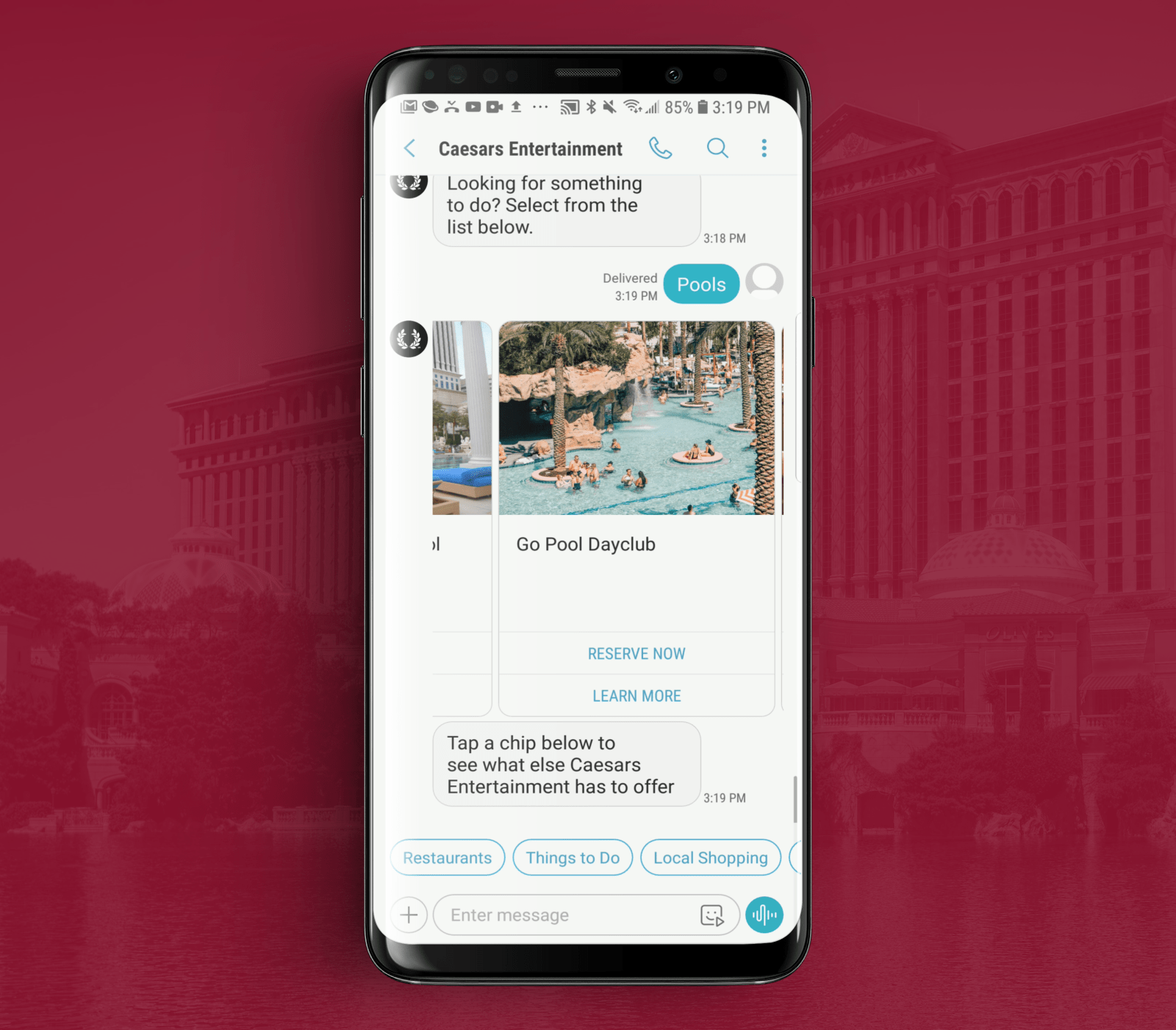 RCS Business Messaging Example from Caesars Entertainment 2