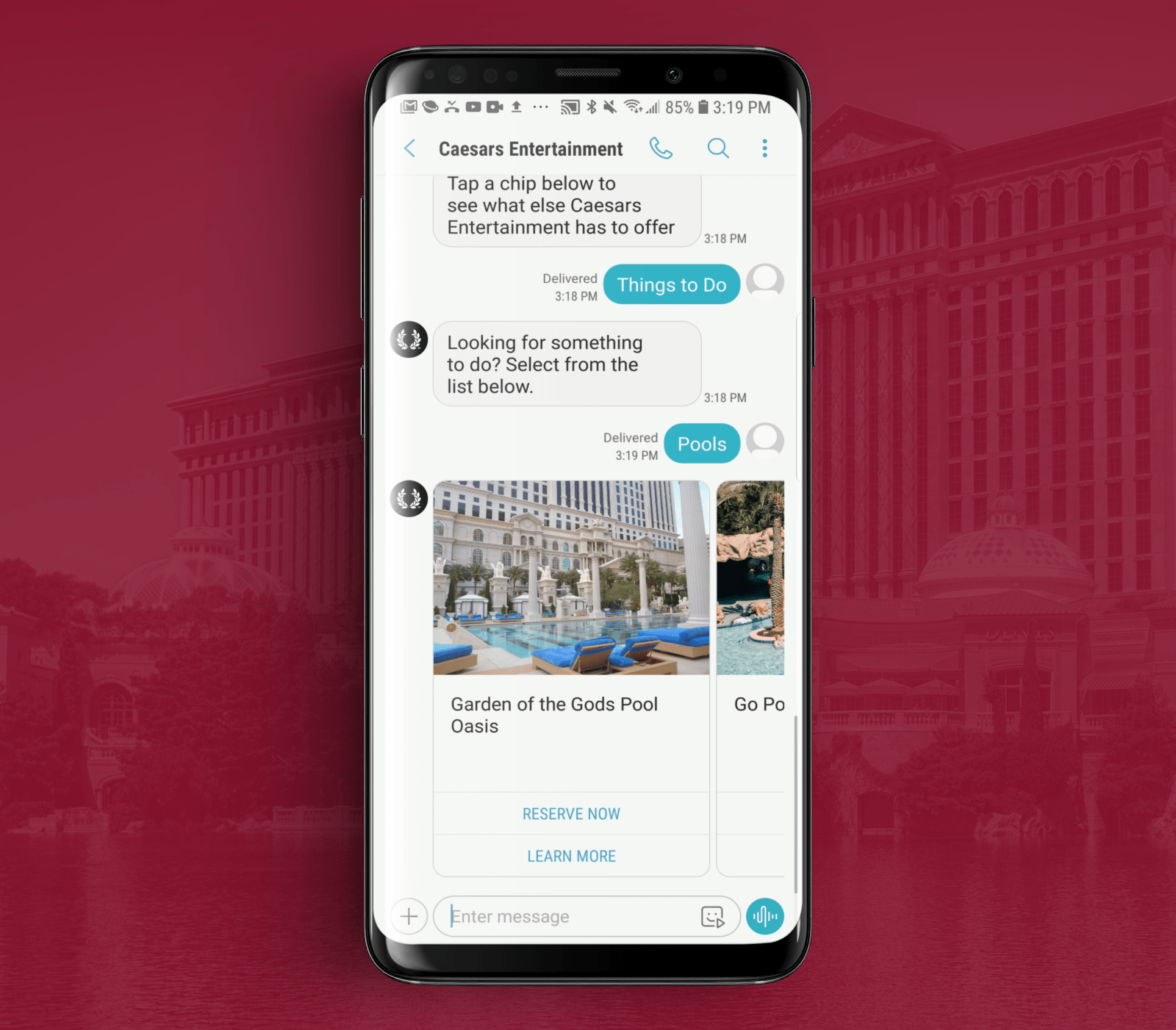 RCS Business Messaging Example from Caesars Entertainment 3