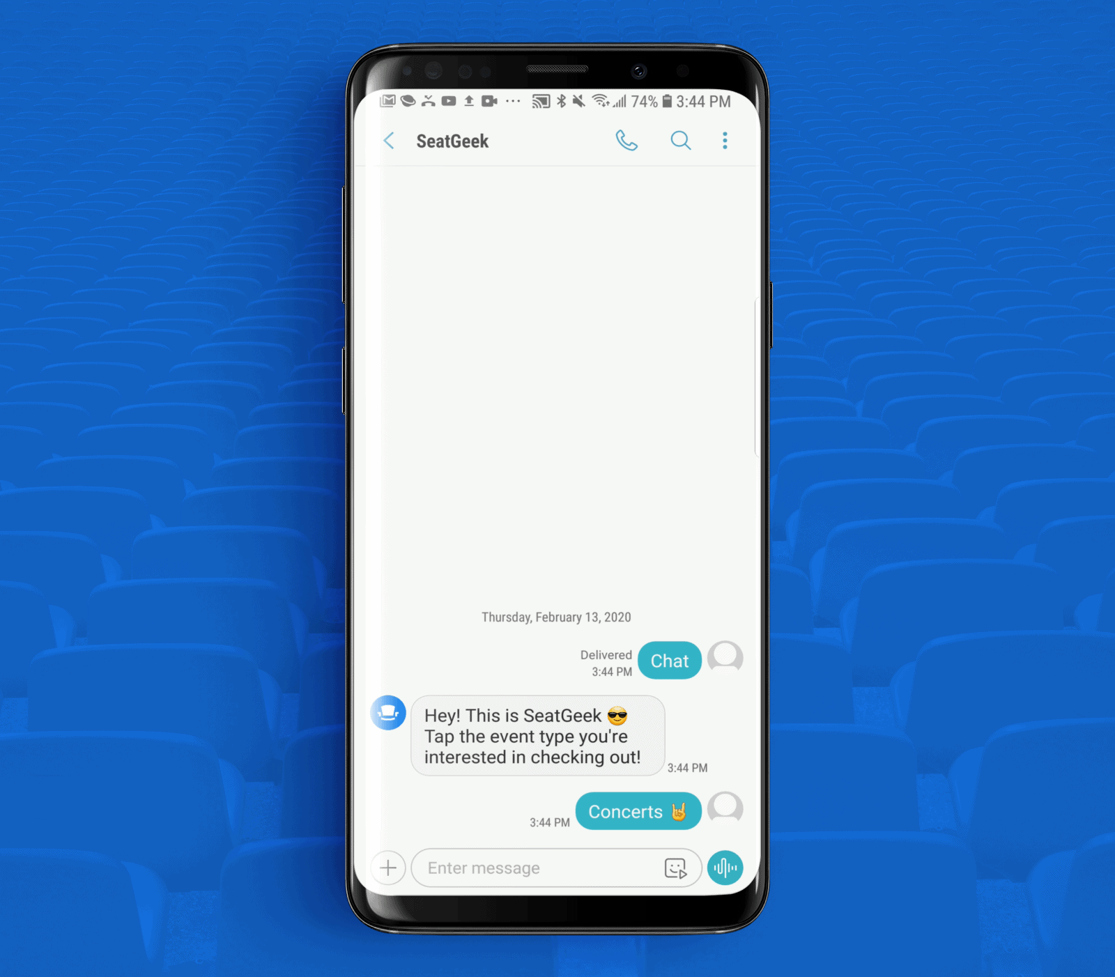 RCS Business Messaging Example from SeatGeek Mobile App 2