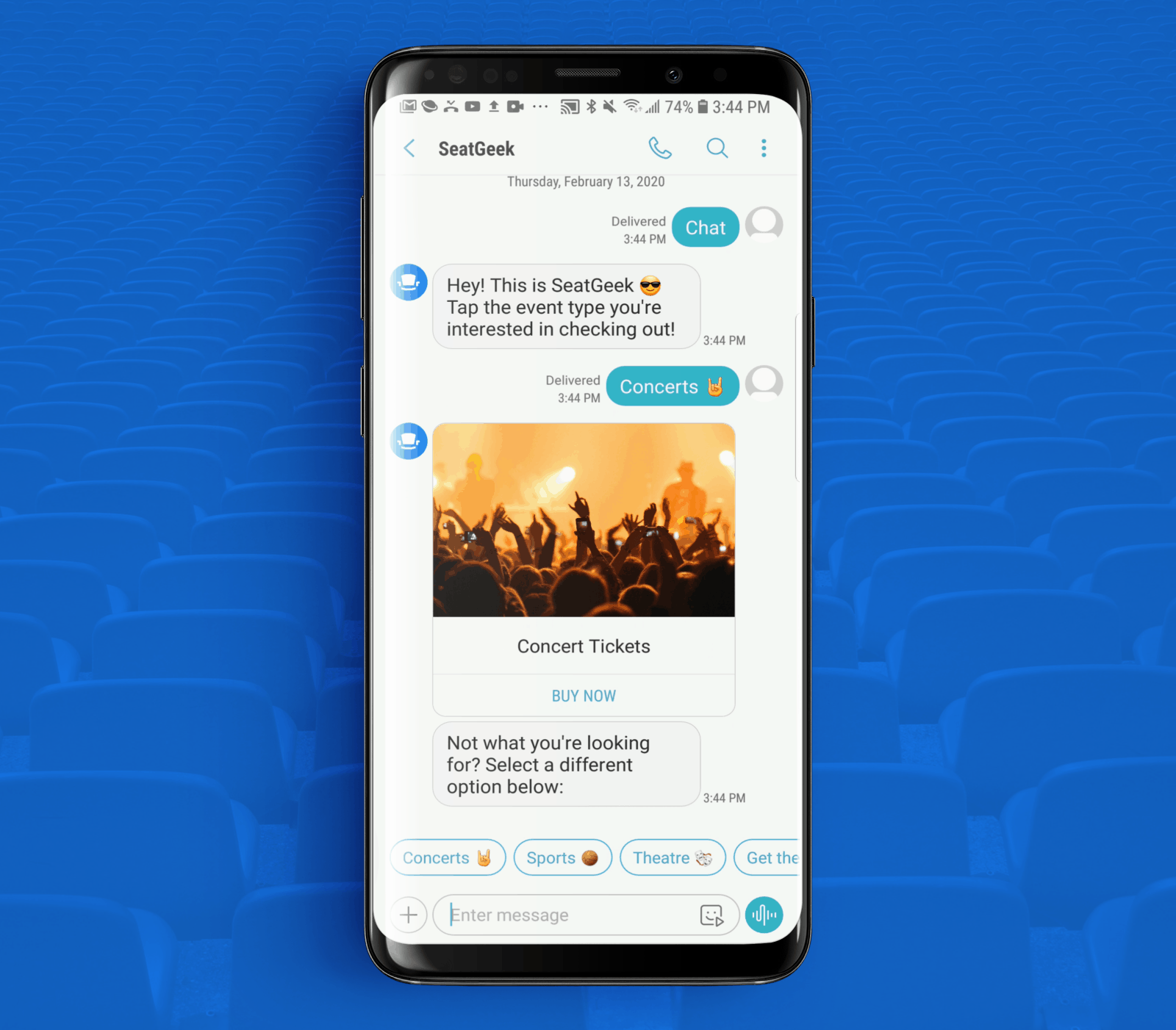RCS Business Messaging Example from SeatGeek Mobile App 3