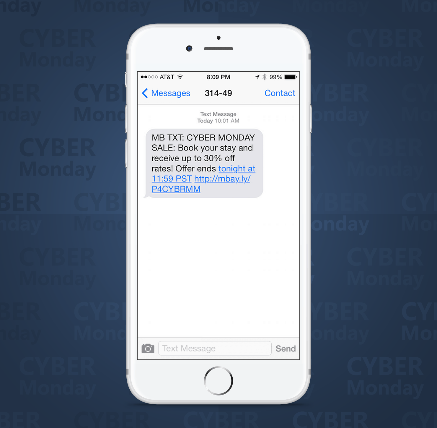SMS Coupon Example Sent on Cyber Monday From Major League Baseball to Customers