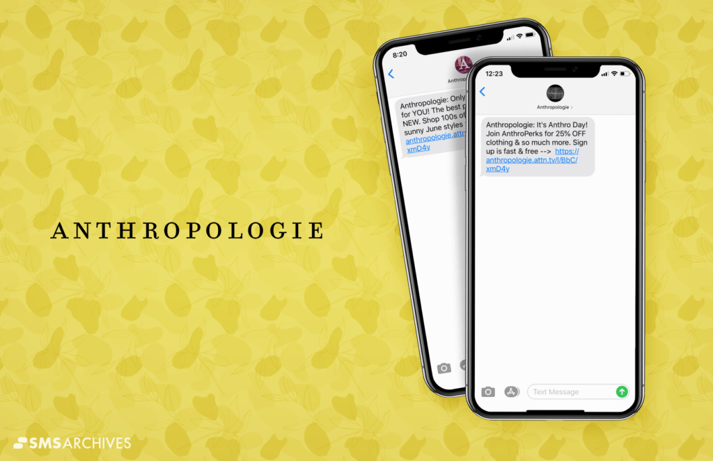 SMS Marketing Examples from Anthropologie on SMS Archives