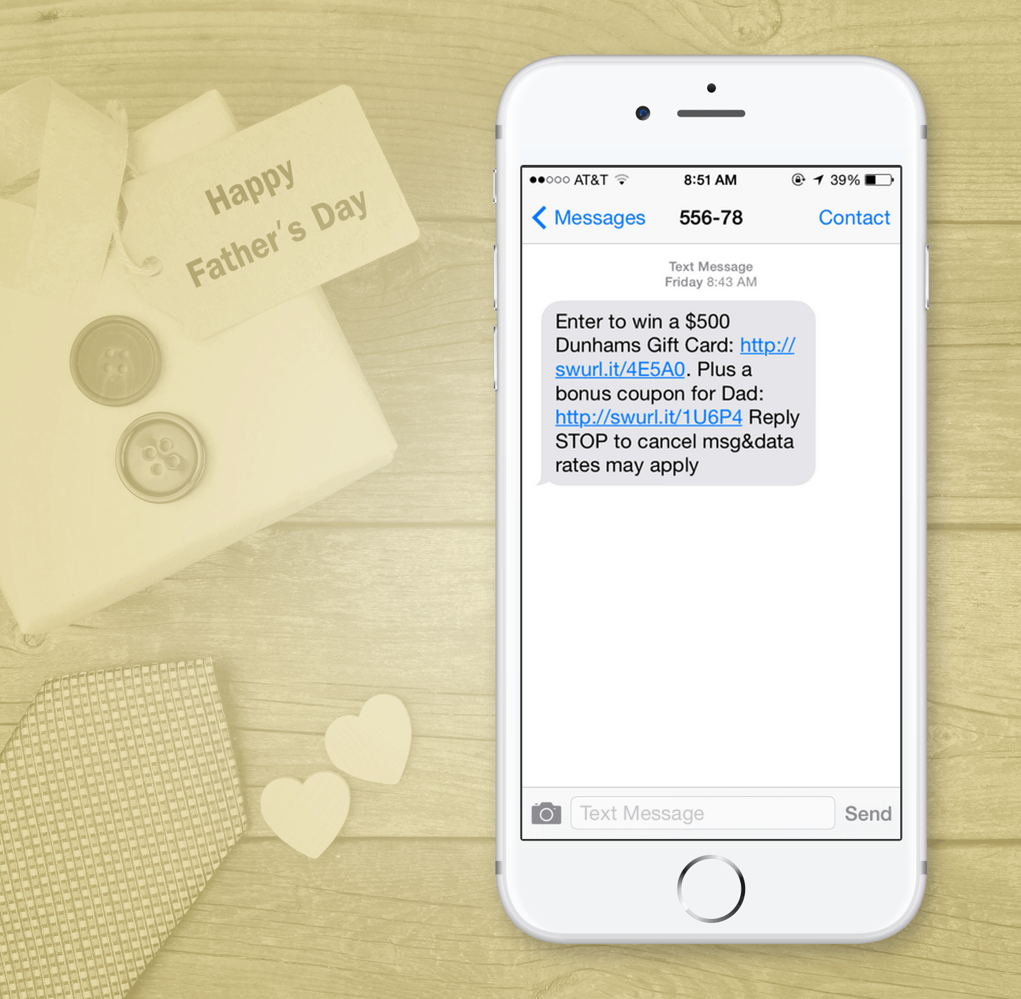 SMS Marketing Examples from Dunhams for Fathers Day