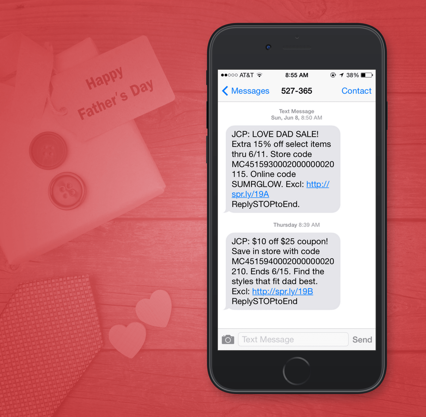 SMS Marketing Examples from JC Penny for Fathers Day