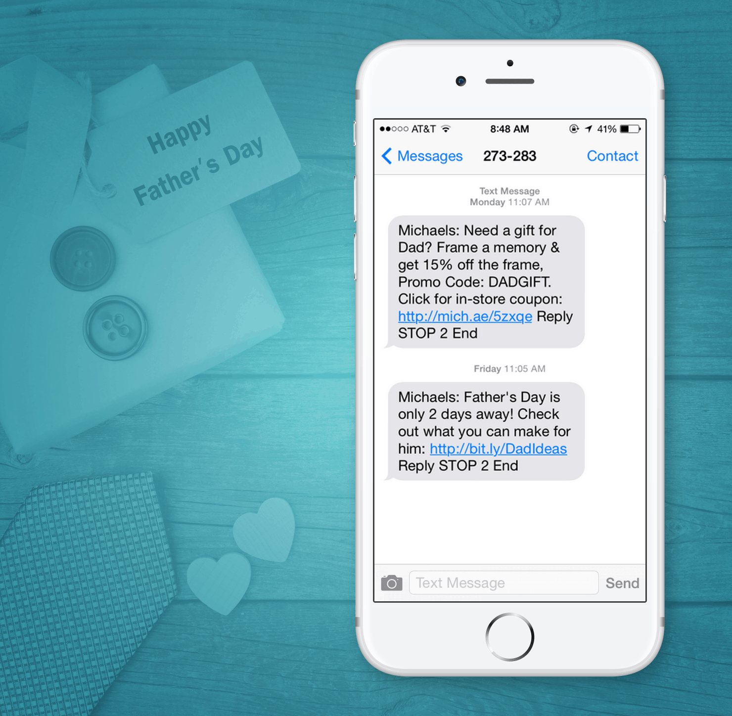 SMS Marketing Examples from Michaels for Fathers Day