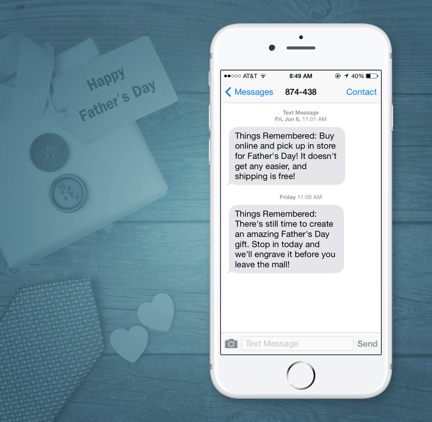 SMS Marketing Examples from Things Remembered for Fathers Day