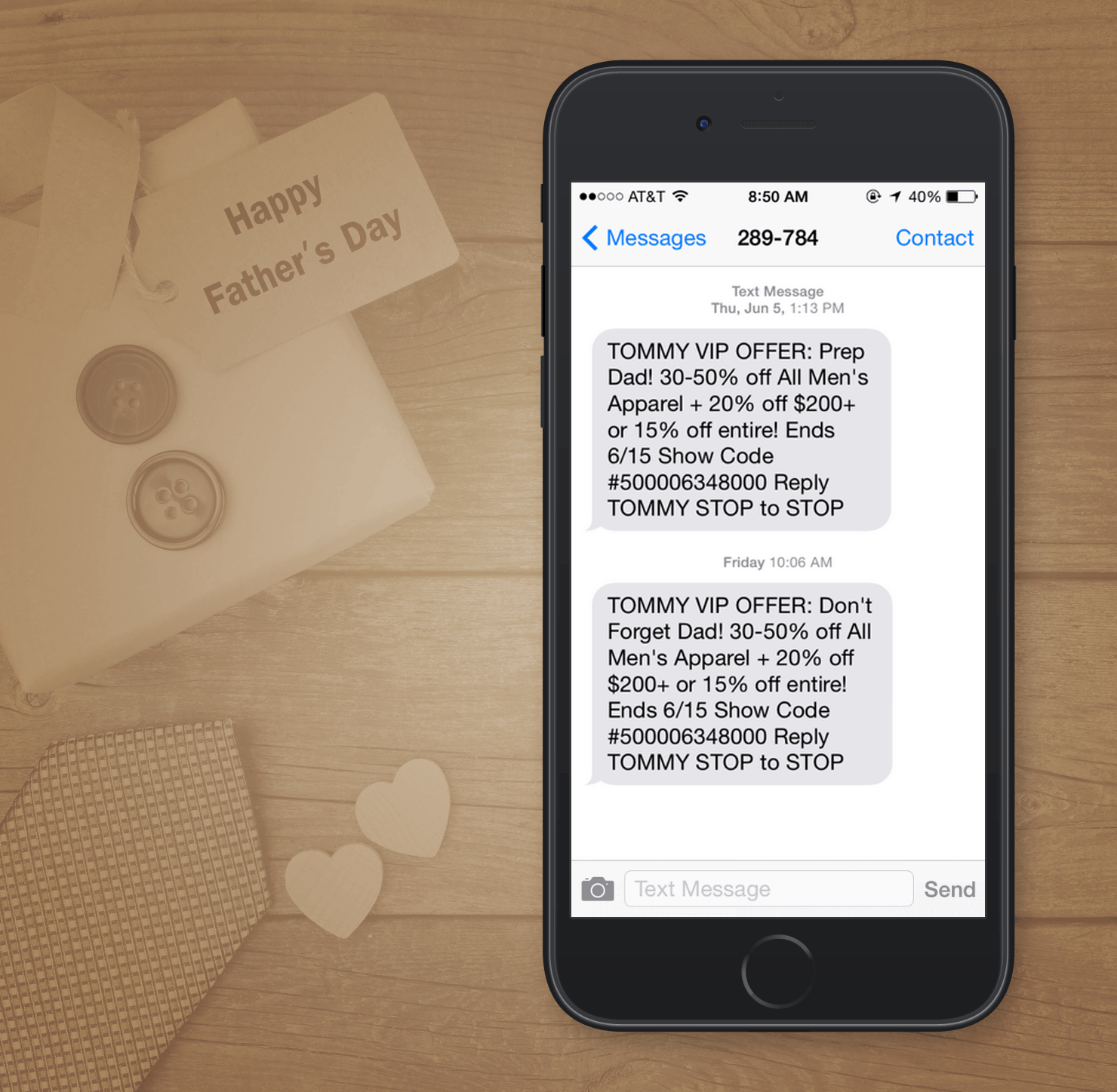SMS Marketing Examples from Tommy Bahama for Fathers Day