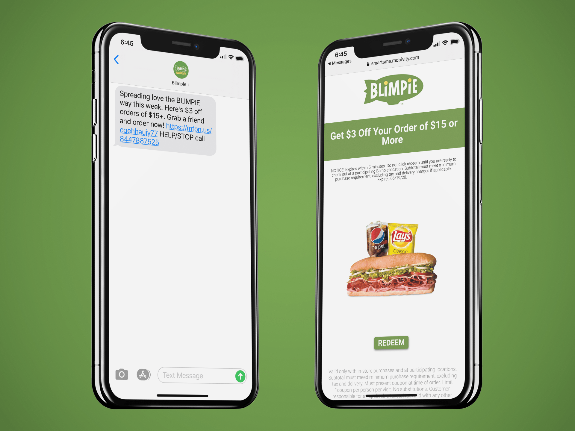 Blimpies Mobile Coupon Example