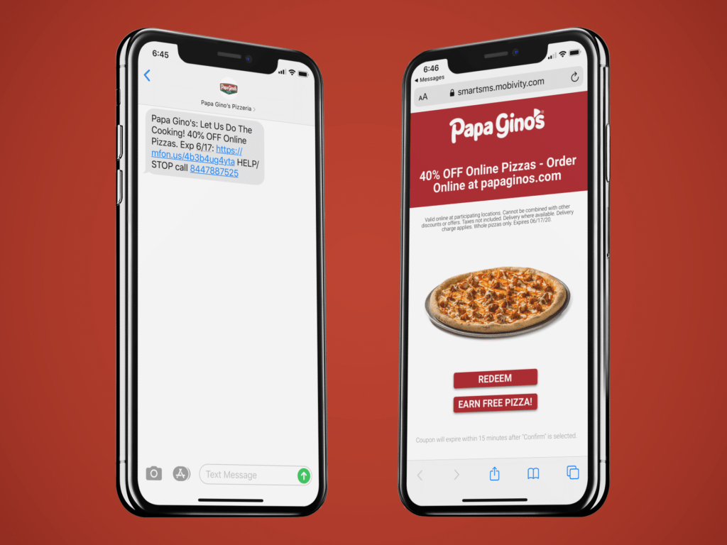 Papa Gino's Mobile Coupon Example