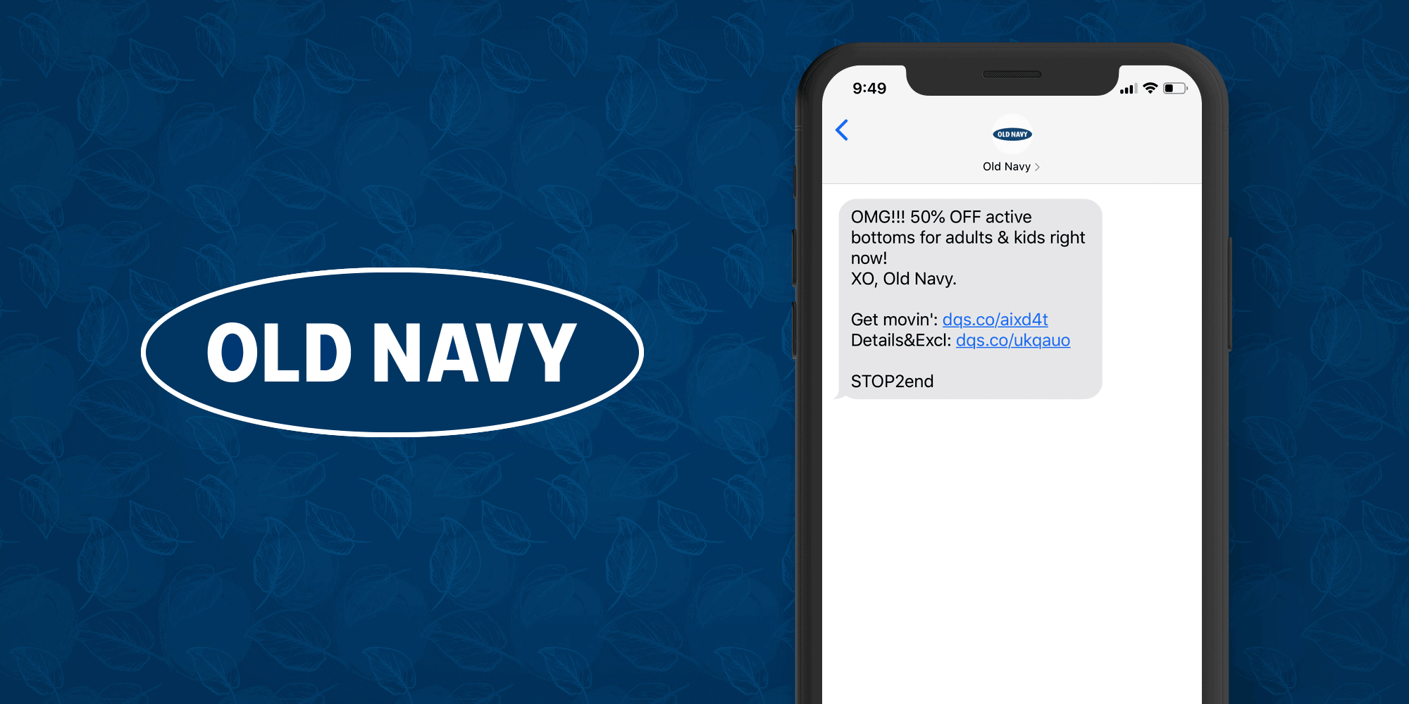 old navy sms marketing text message example