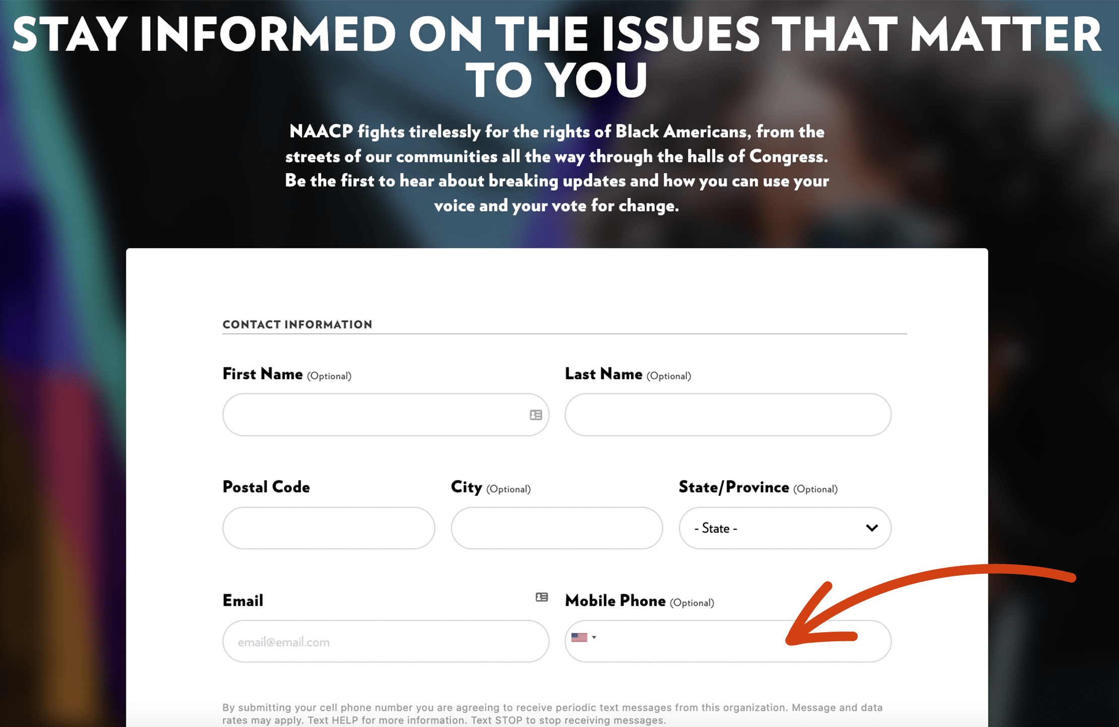NAACP website asks supporters to share their phone numbers