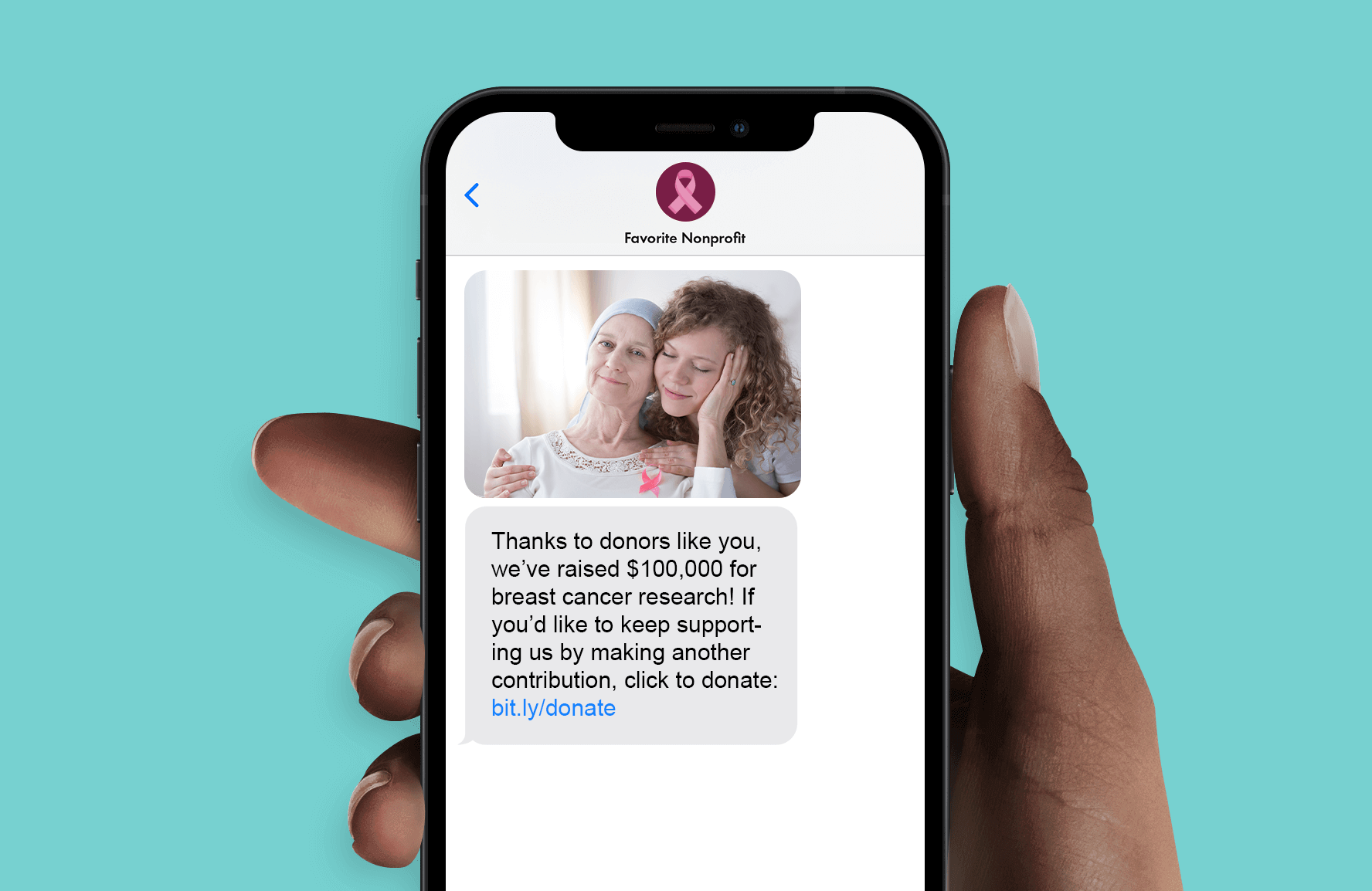 Example of a nonprofit text-to-donate message that thanks donors and shares a photo rather than just sending a donation page link