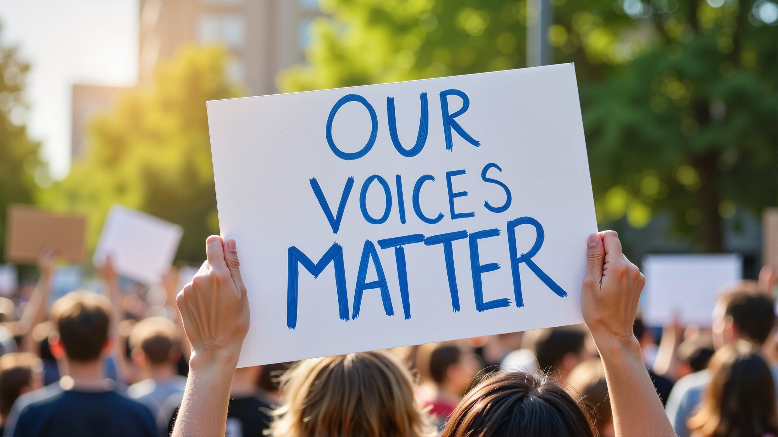 Demonstrator holding sign 
